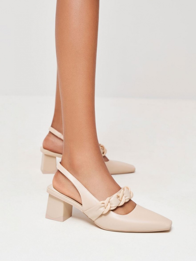 Γοβεσ Charles And Keith Braided Chain-Link Slingback Μπεζ | 50834-EBZS