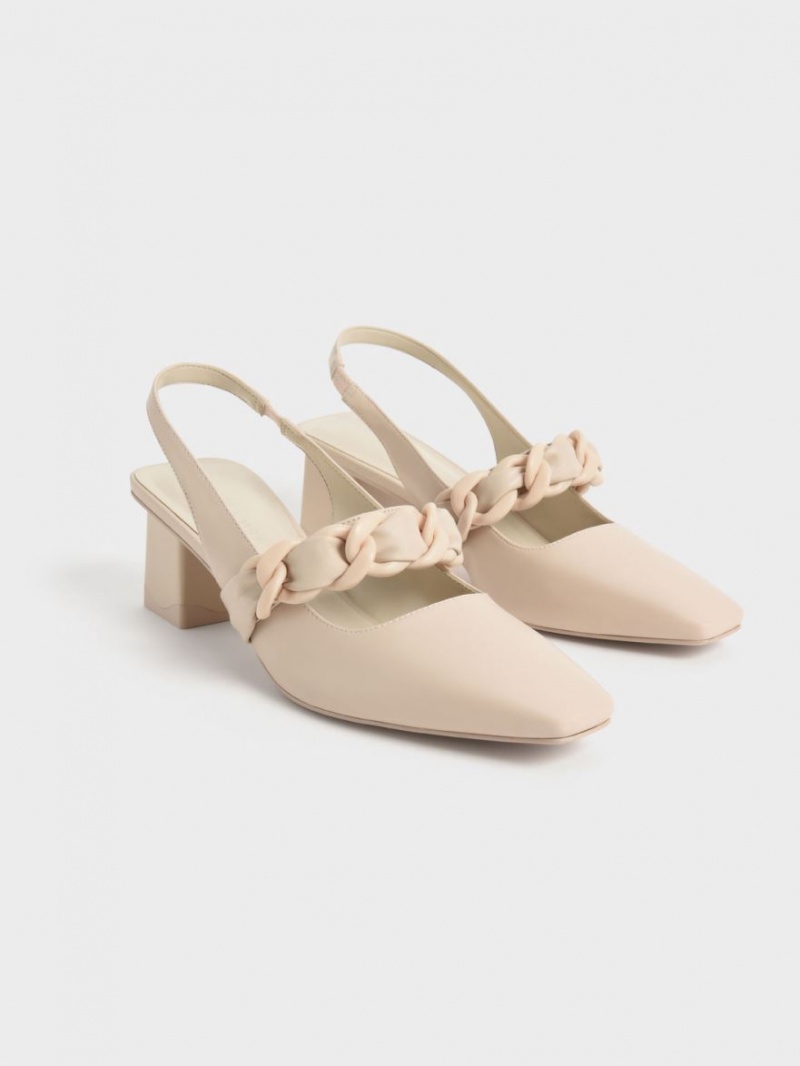 Γοβεσ Charles And Keith Braided Chain-Link Slingback Μπεζ | 50834-EBZS