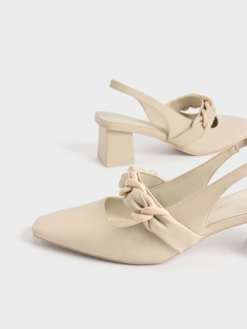 Γοβεσ Charles And Keith Braided Chain-Link Slingback Μπεζ | 50834-EBZS