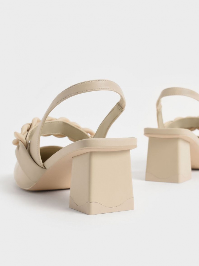 Γοβεσ Charles And Keith Braided Chain-Link Slingback Μπεζ | 50834-EBZS