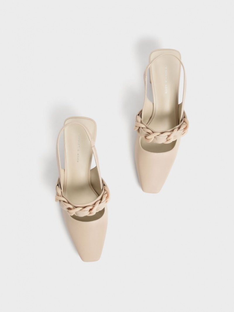 Γοβεσ Charles And Keith Braided Chain-Link Slingback Μπεζ | 50834-EBZS