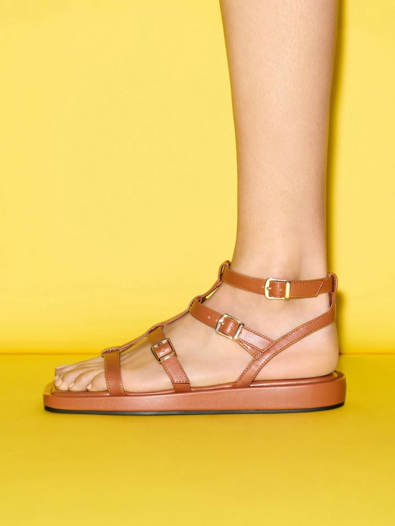 Σανδαλια Charles And Keith Buckled Gladiator καφε | 32478-MOKB
