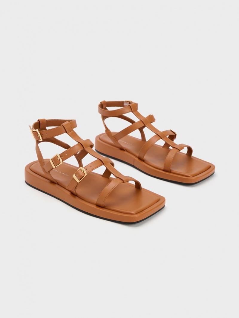Σανδαλια Charles And Keith Buckled Gladiator καφε | 32478-MOKB