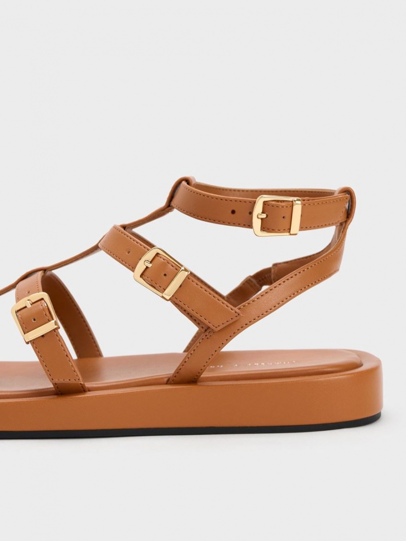 Σανδαλια Charles And Keith Buckled Gladiator καφε | 32478-MOKB