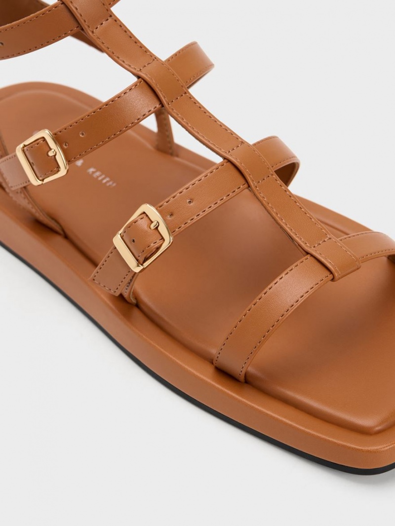 Σανδαλια Charles And Keith Buckled Gladiator καφε | 32478-MOKB