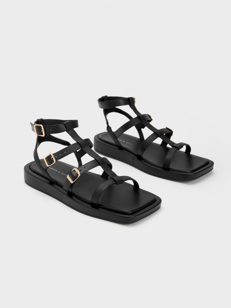 Σανδαλια Charles And Keith Buckled Gladiator μαυρα | 65319-GQBV