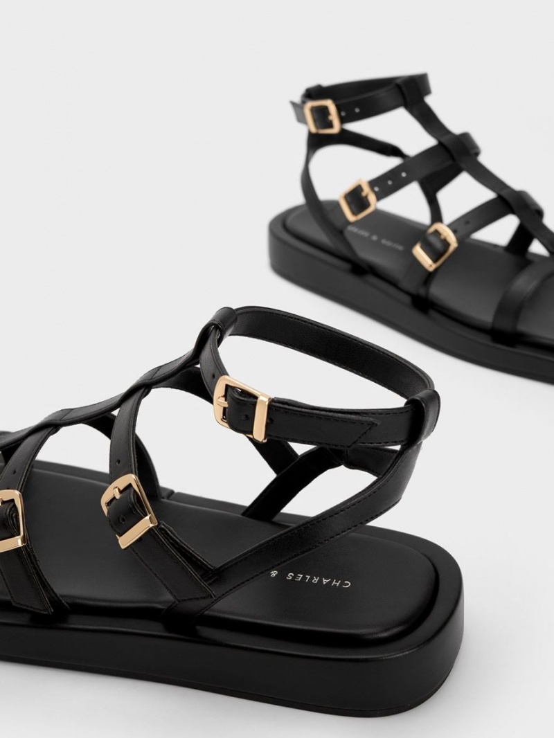 Σανδαλια Charles And Keith Buckled Gladiator μαυρα | 65319-GQBV