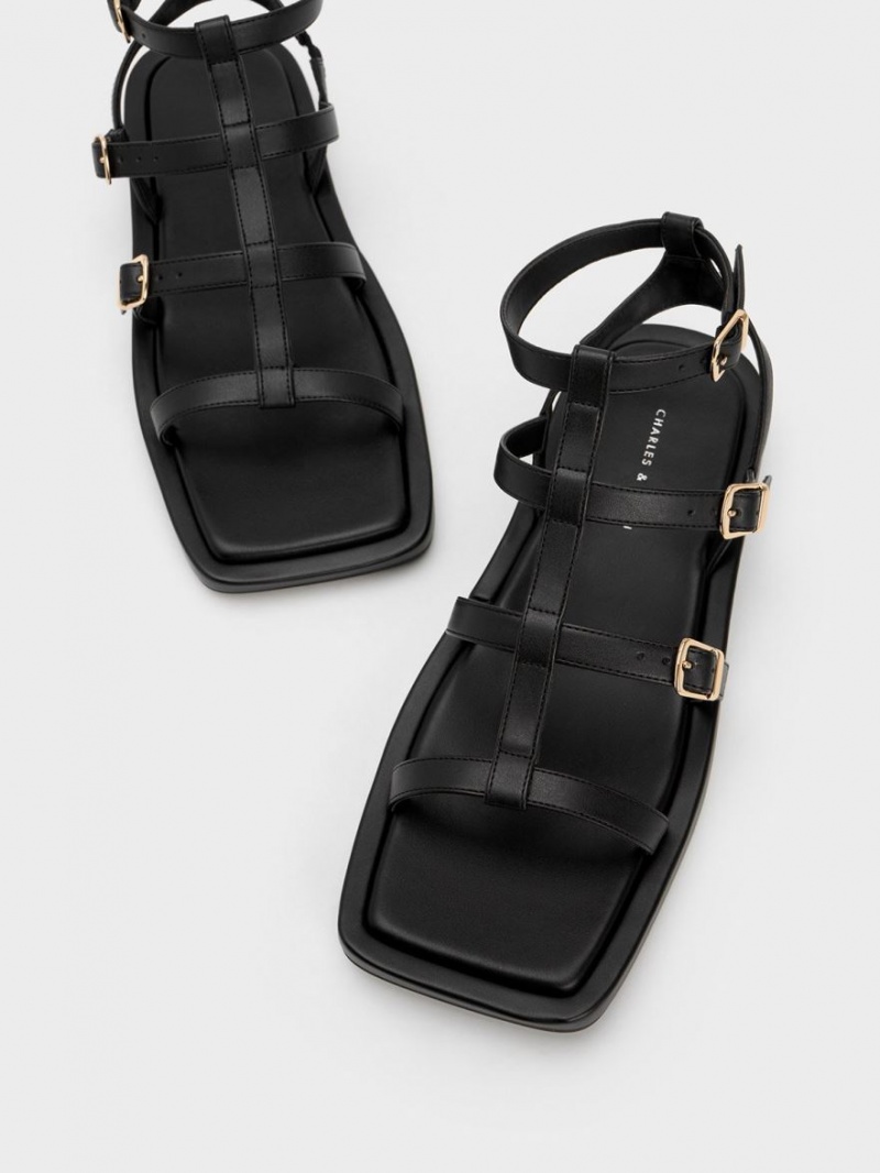 Σανδαλια Charles And Keith Buckled Gladiator μαυρα | 65319-GQBV