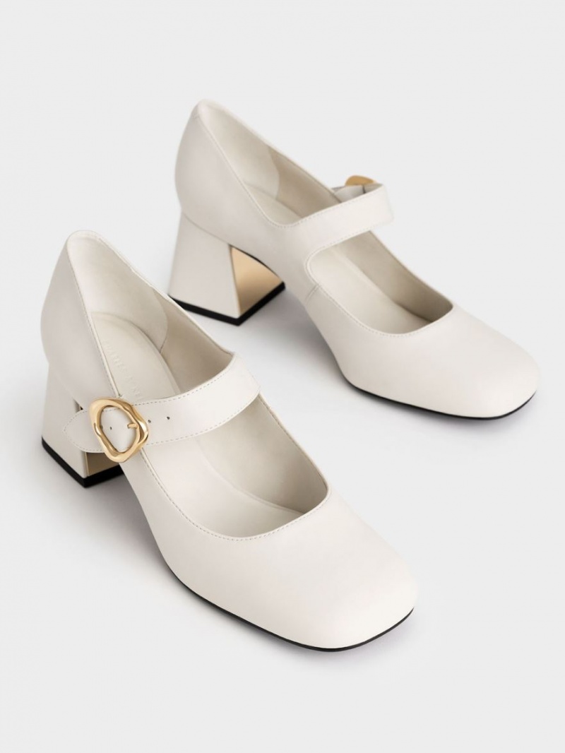Γοβεσ Charles And Keith Buckled Mary Jane ασπρα | 98203-OQCZ
