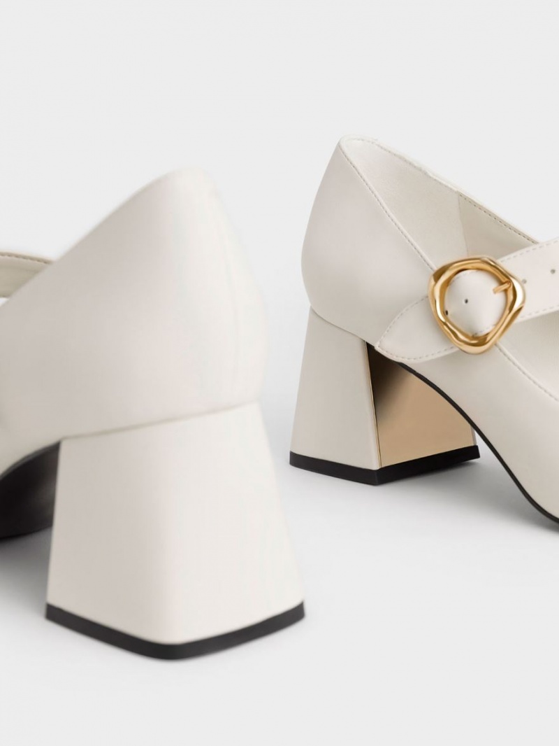 Γοβεσ Charles And Keith Buckled Mary Jane ασπρα | 98203-OQCZ