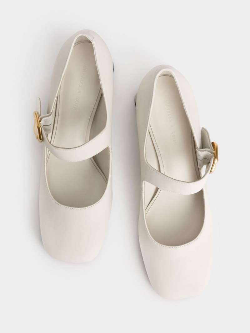 Γοβεσ Charles And Keith Buckled Mary Jane ασπρα | 98203-OQCZ