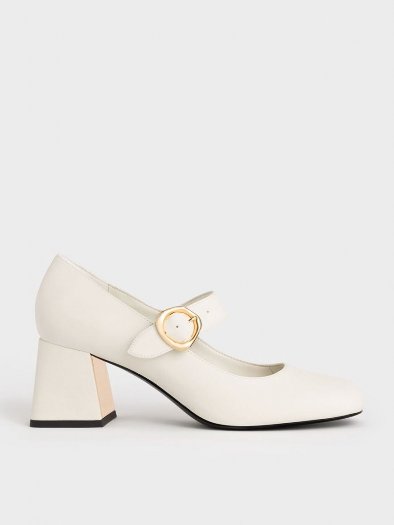 Γοβεσ Charles And Keith Buckled Mary Jane ασπρα | 98203-OQCZ