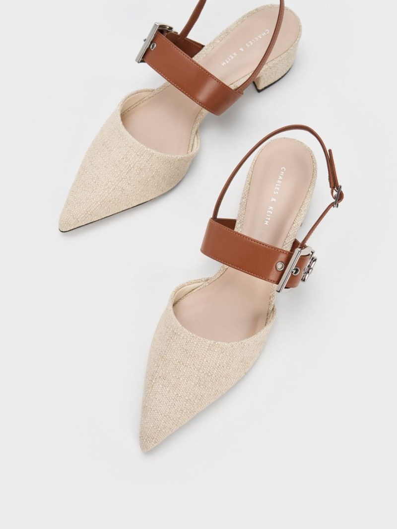 Γοβεσ Charles And Keith Buckled λουρακια Linen Slingback Μπεζ | 26510-EFDQ