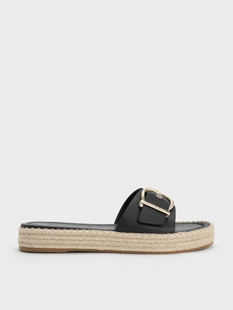 Σανδαλια Charles And Keith Buckled εσπαντριγιεσ μαυρα | 26593-NIOL