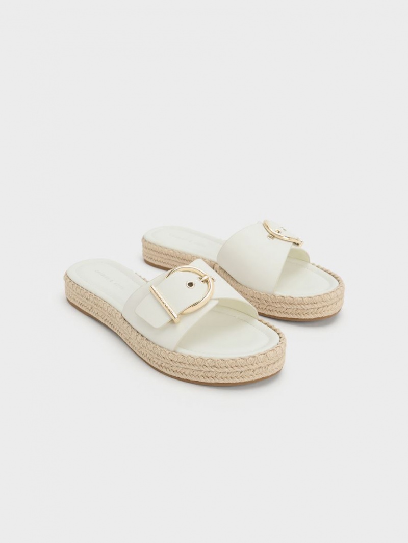 Σανδαλια Charles And Keith Buckled εσπαντριγιεσ ασπρα | 57821-JCUS