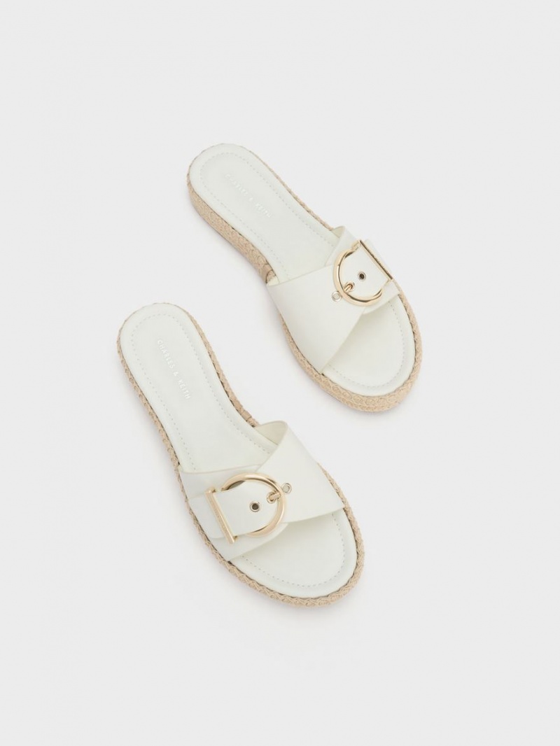 Σανδαλια Charles And Keith Buckled εσπαντριγιεσ ασπρα | 57821-JCUS
