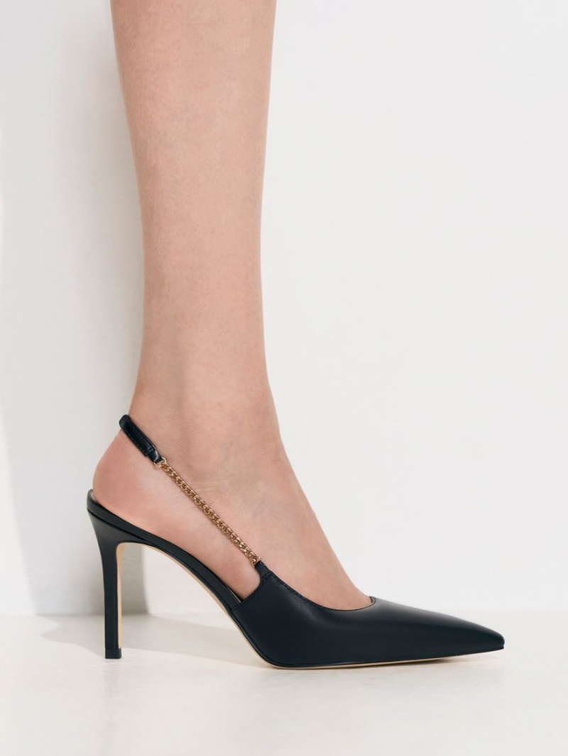 Γοβεσ Charles And Keith Chain-Link Slingback Stiletto μαυρα | 35427-SMAC