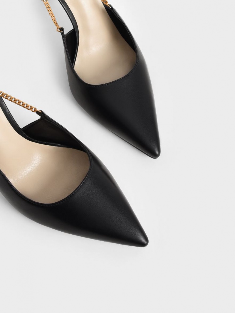Γοβεσ Charles And Keith Chain-Link Slingback Stiletto μαυρα | 35427-SMAC