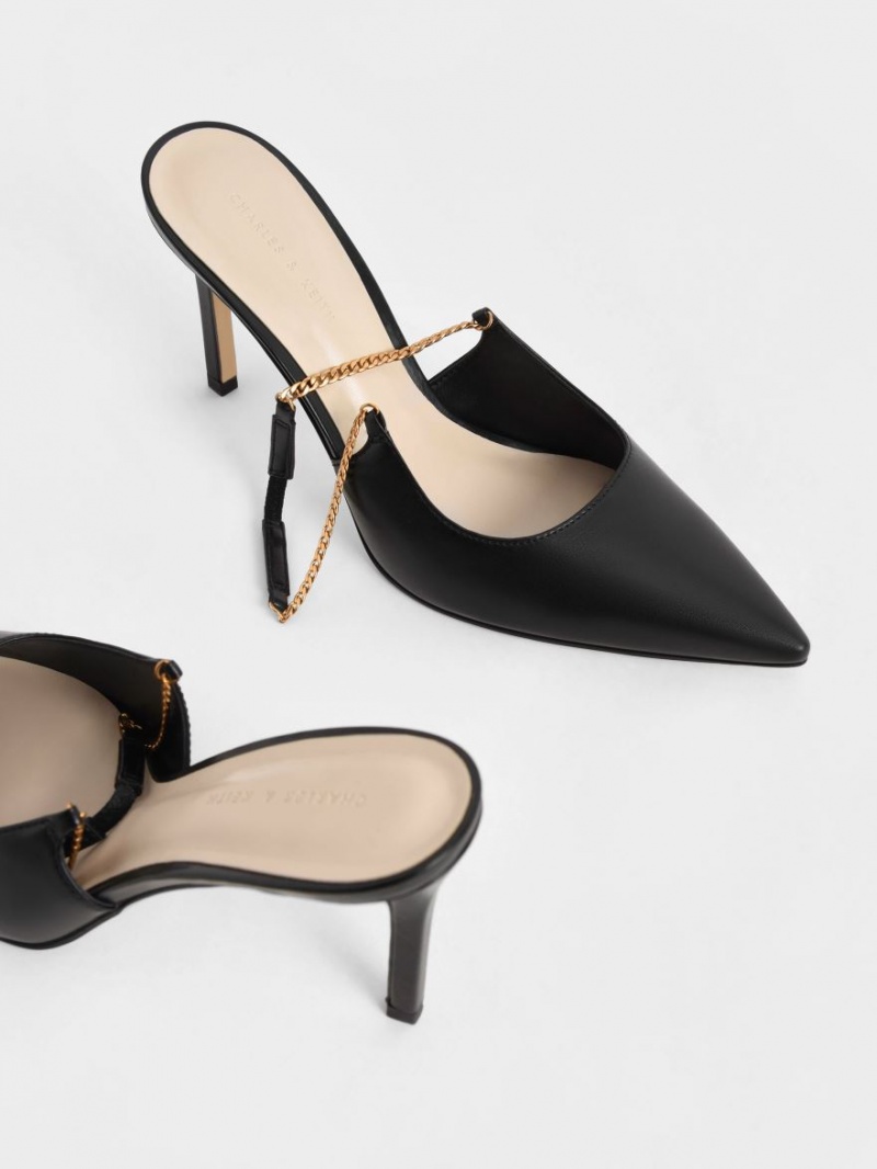 Γοβεσ Charles And Keith Chain-Link Slingback Stiletto μαυρα | 35427-SMAC