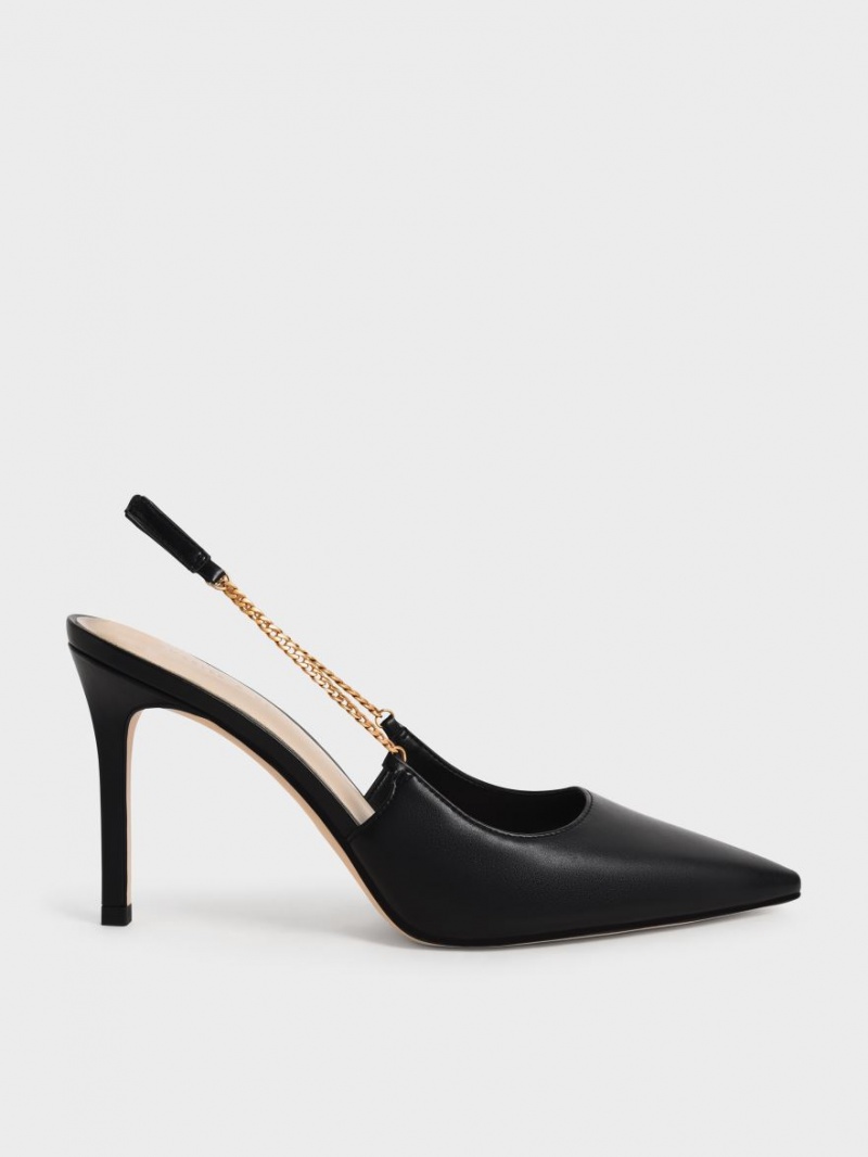 Γοβεσ Charles And Keith Chain-Link Slingback Stiletto μαυρα | 35427-SMAC