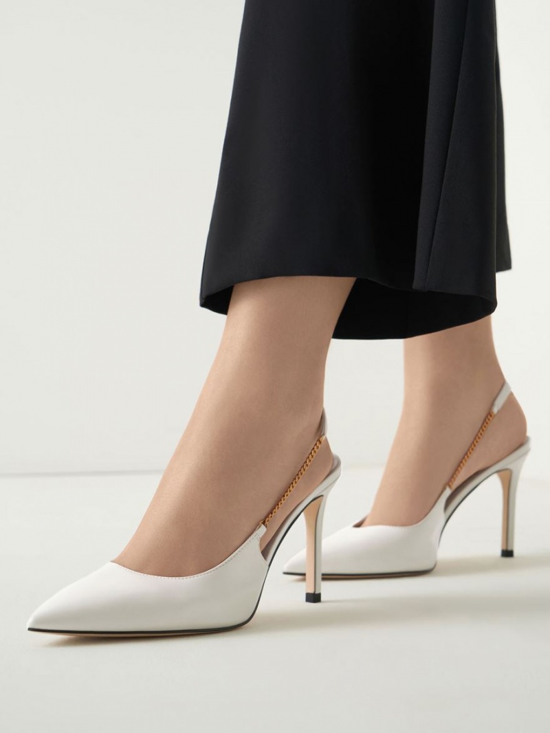 Γοβεσ Charles And Keith Chain-Link Slingback Stiletto ασπρα | 14307-NCHI