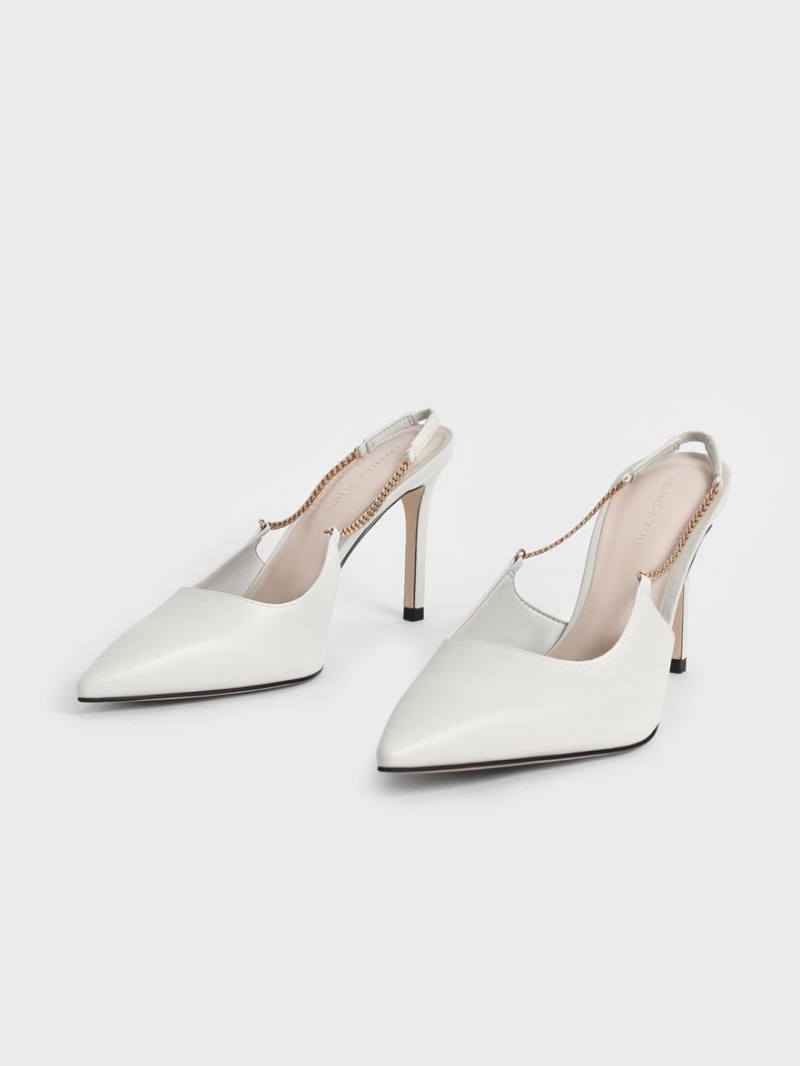 Γοβεσ Charles And Keith Chain-Link Slingback Stiletto ασπρα | 14307-NCHI
