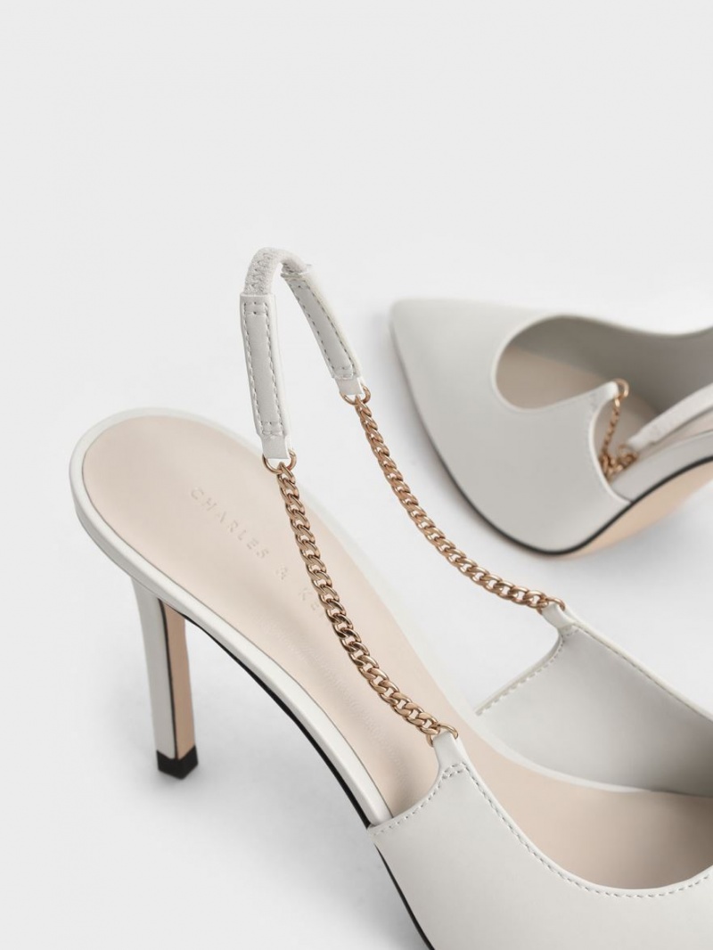 Γοβεσ Charles And Keith Chain-Link Slingback Stiletto ασπρα | 14307-NCHI
