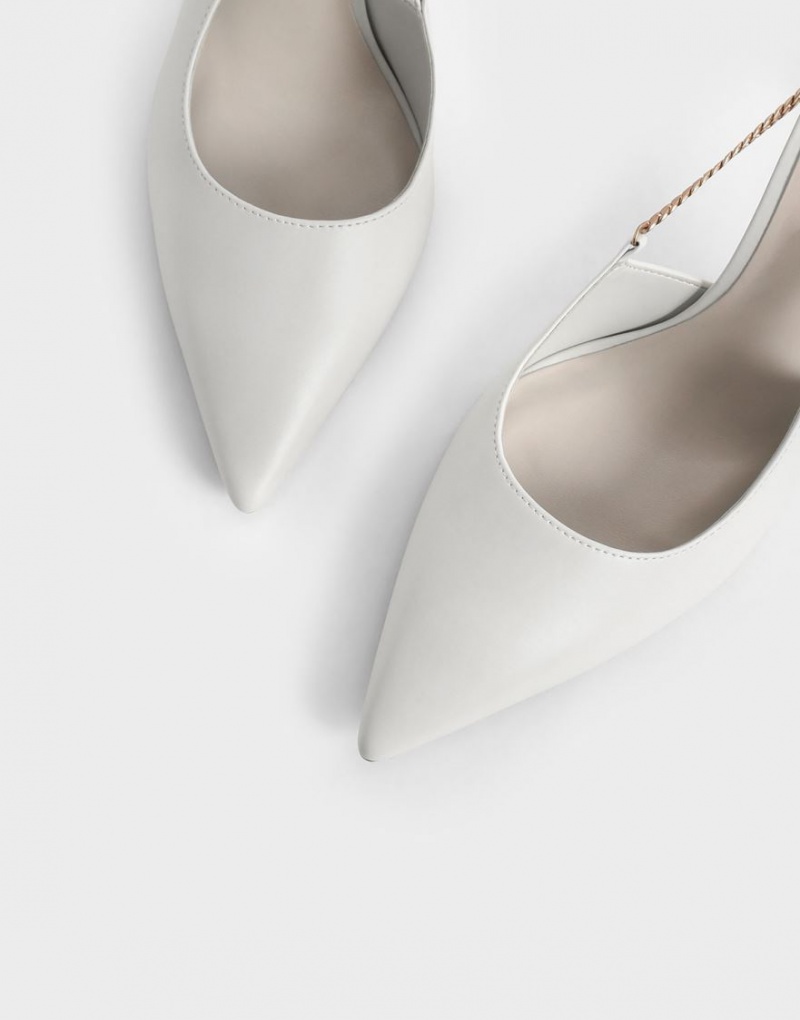 Γοβεσ Charles And Keith Chain-Link Slingback Stiletto ασπρα | 14307-NCHI