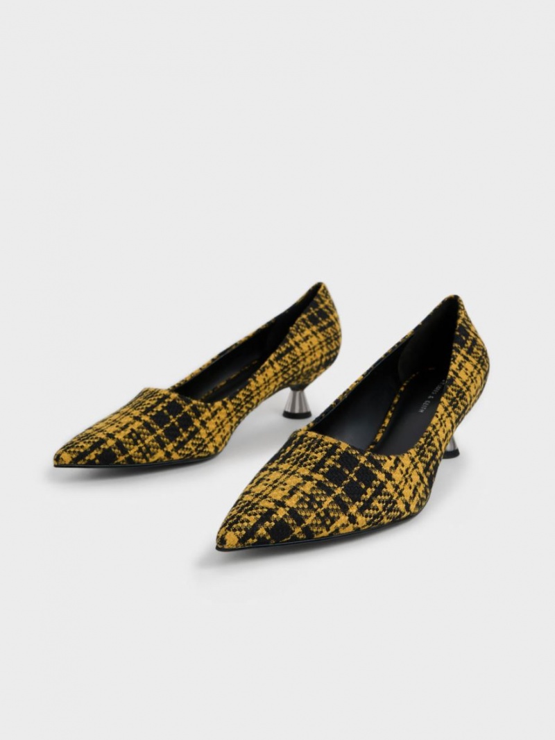 Γοβεσ Charles And Keith Checkered Spool Heel κίτρινα | 35712-QRFW