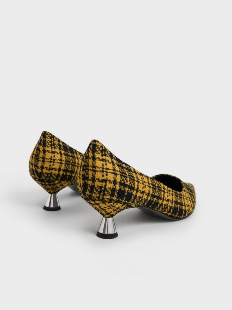Γοβεσ Charles And Keith Checkered Spool Heel κίτρινα | 35712-QRFW