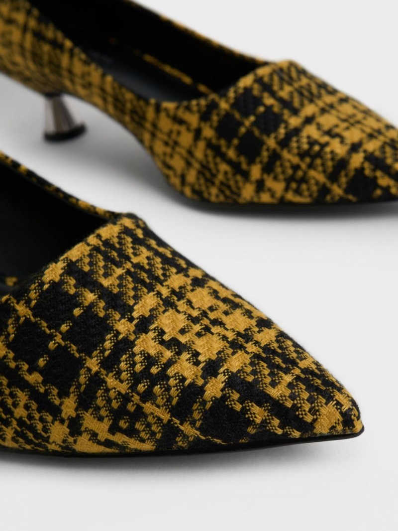 Γοβεσ Charles And Keith Checkered Spool Heel κίτρινα | 35712-QRFW