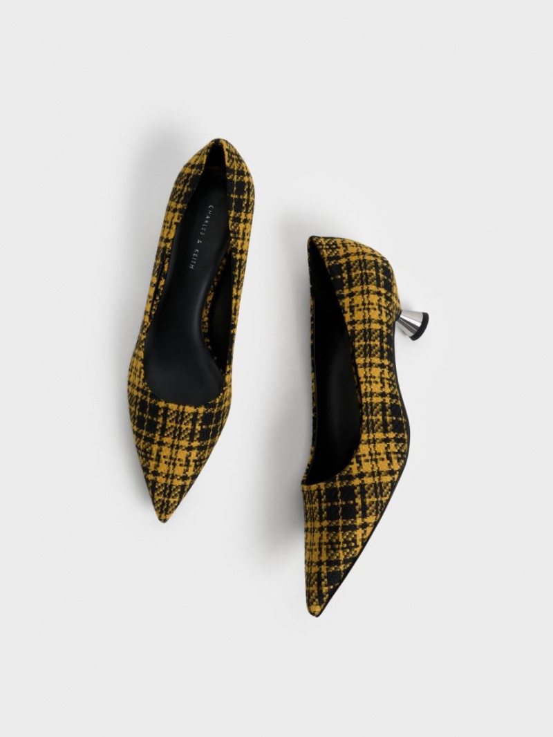 Γοβεσ Charles And Keith Checkered Spool Heel κίτρινα | 35712-QRFW
