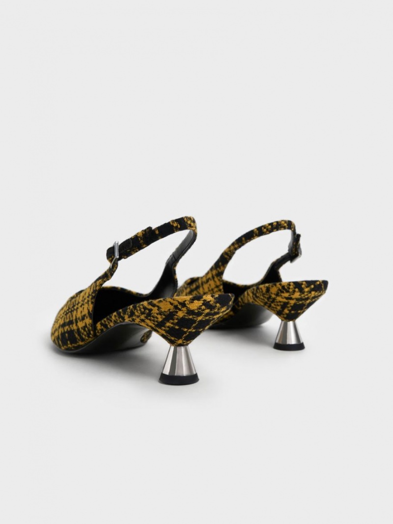 Γοβεσ Charles And Keith Checkered Spool Heel Slingback κίτρινα | 23890-CWDU