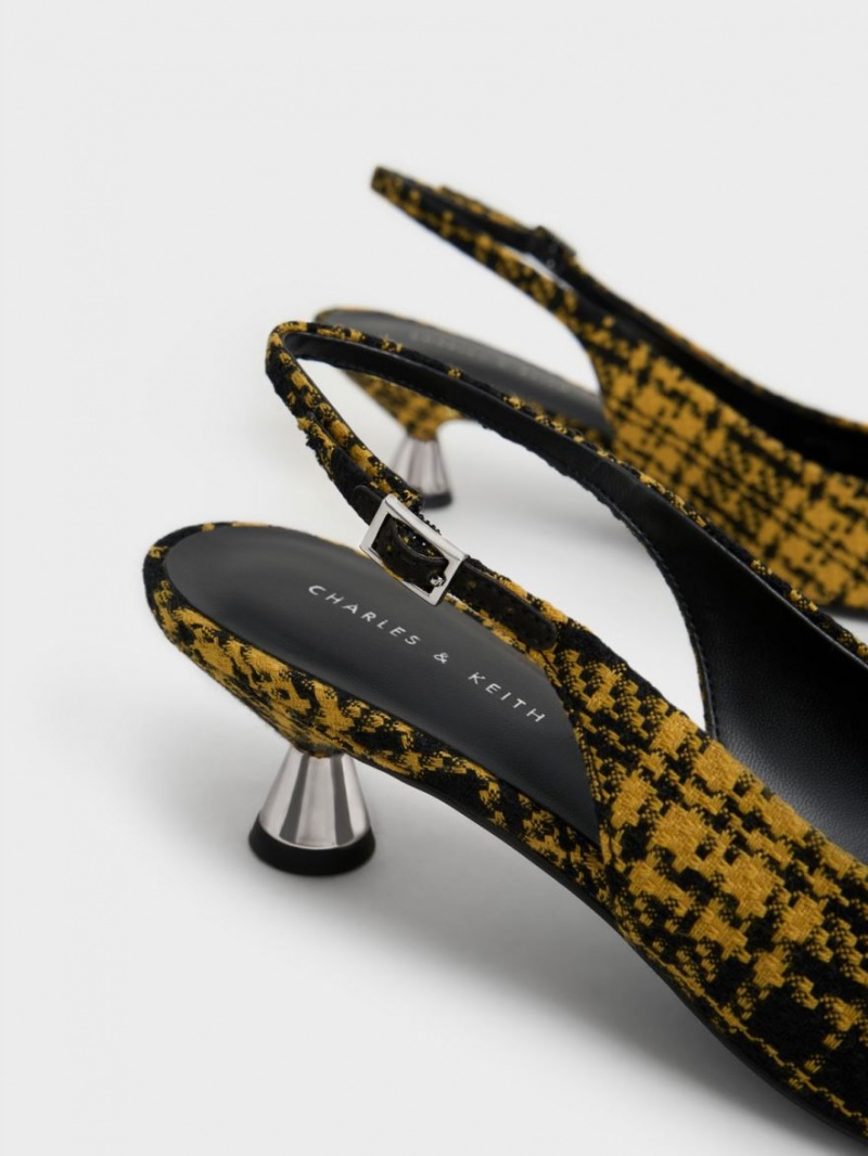 Γοβεσ Charles And Keith Checkered Spool Heel Slingback κίτρινα | 23890-CWDU