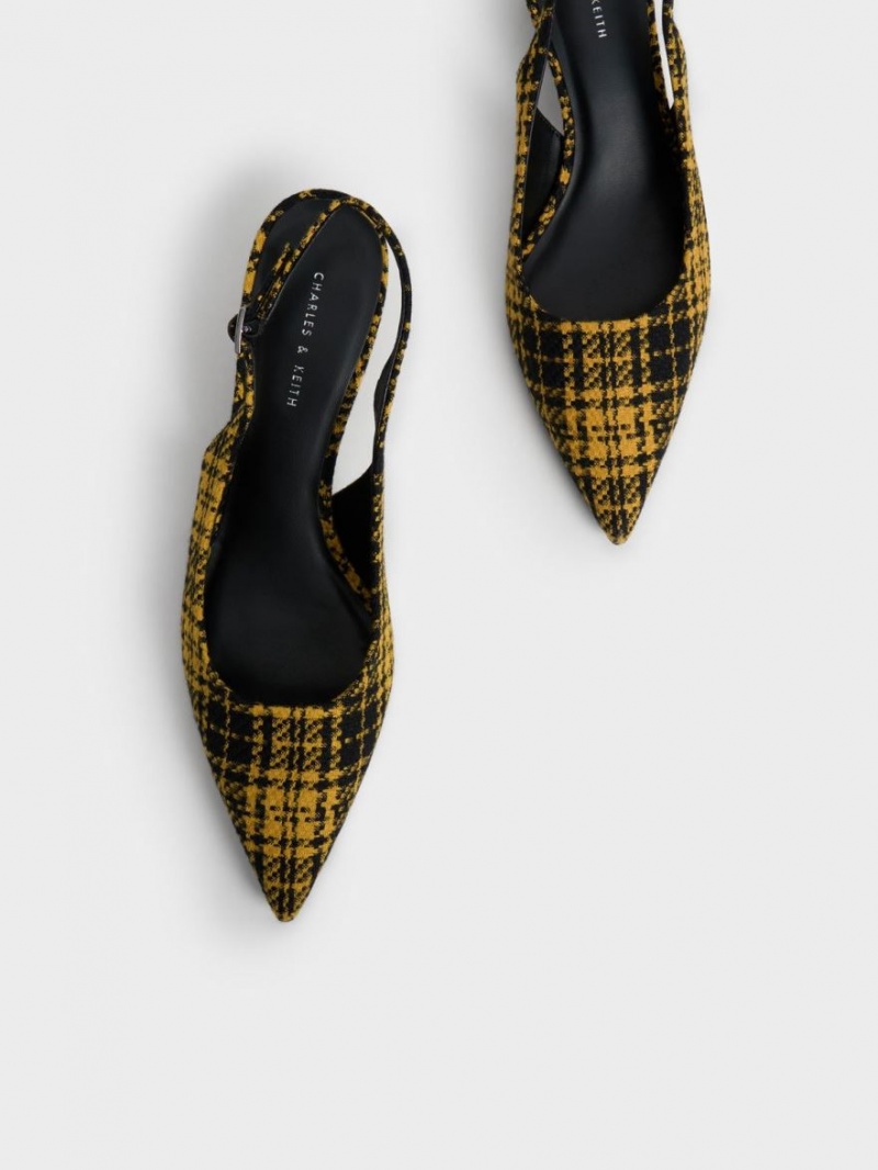 Γοβεσ Charles And Keith Checkered Spool Heel Slingback κίτρινα | 23890-CWDU