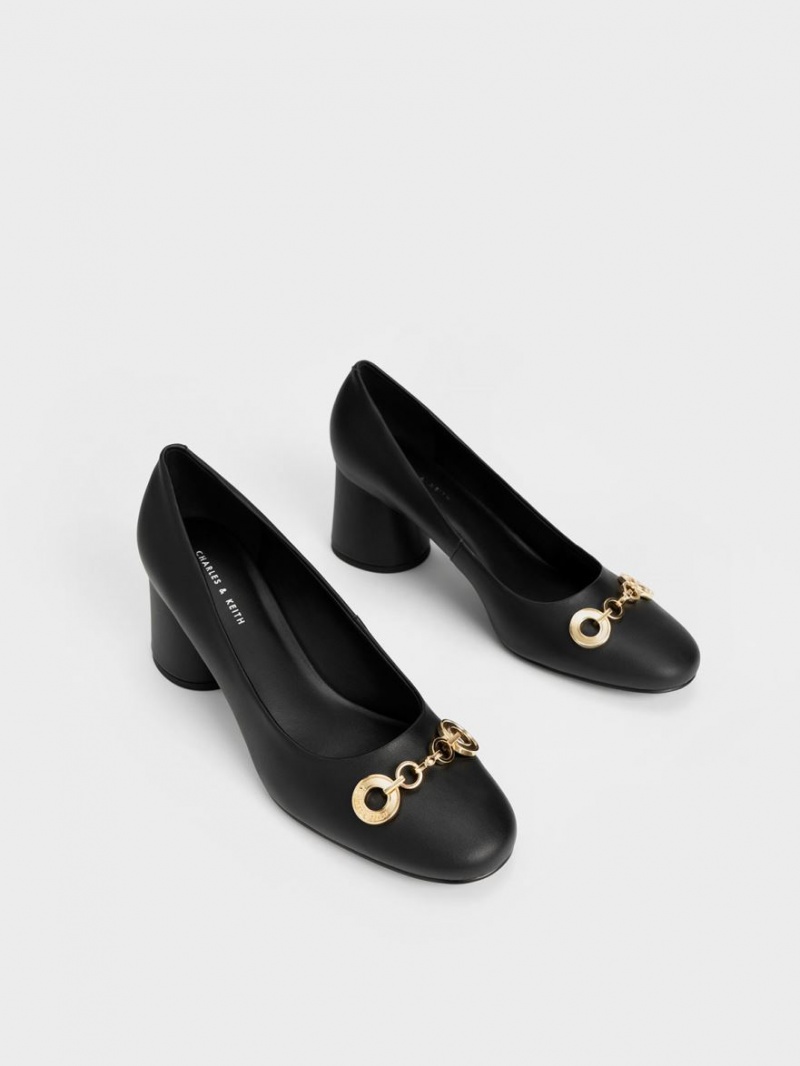 Γοβεσ Charles And Keith Circle Chain-Link Cylindrical Heel μαυρα | 57403-FSAP