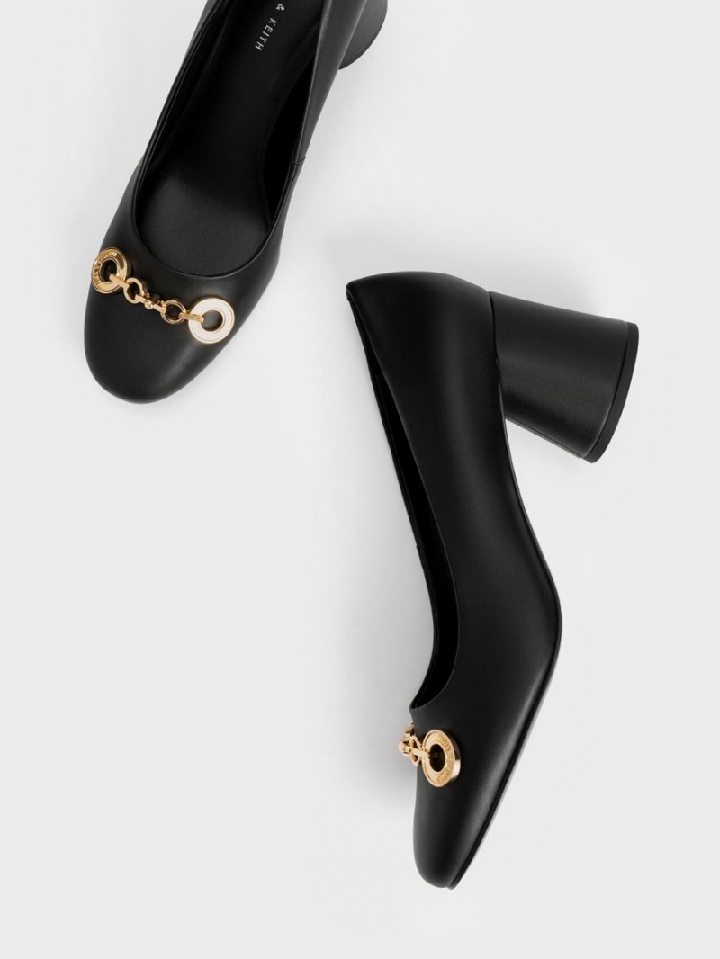 Γοβεσ Charles And Keith Circle Chain-Link Cylindrical Heel μαυρα | 57403-FSAP