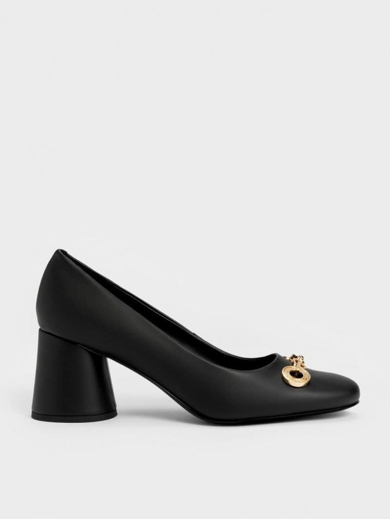 Γοβεσ Charles And Keith Circle Chain-Link Cylindrical Heel μαυρα | 57403-FSAP