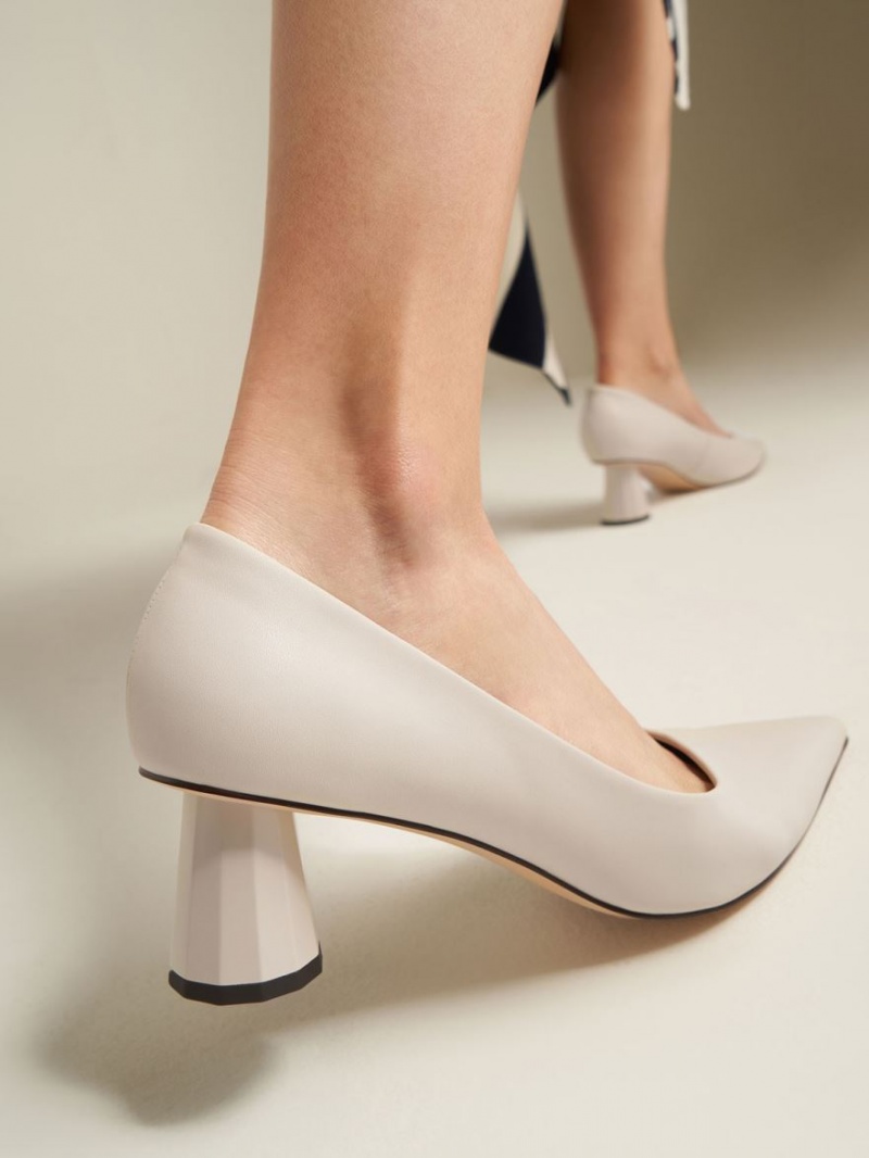 Γοβεσ Charles And Keith Cone Heel Pointed-toe κρέμα | 86943-MWNO