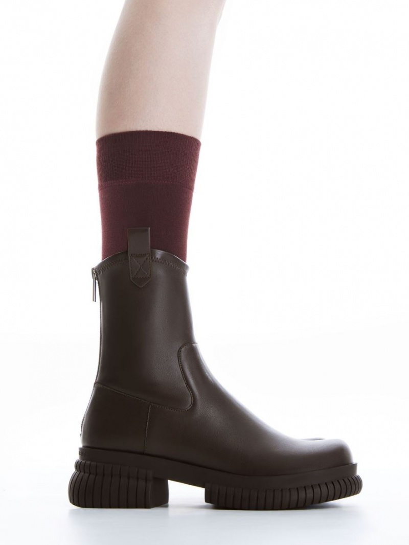 Μποτακια Charles And Keith Cowboy flatforms σκούρο καφε | 98723-RYIA