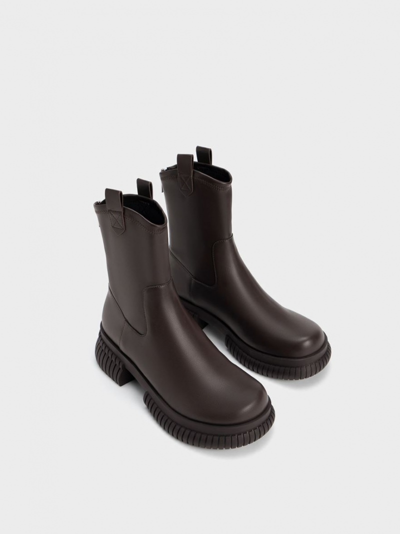 Μποτακια Charles And Keith Cowboy flatforms σκούρο καφε | 98723-RYIA