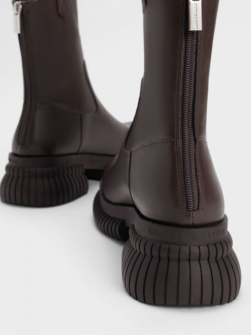 Μποτακια Charles And Keith Cowboy flatforms σκούρο καφε | 98723-RYIA