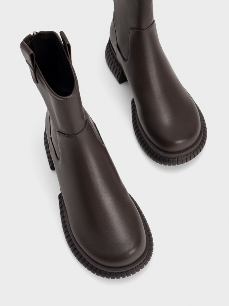 Μποτακια Charles And Keith Cowboy flatforms σκούρο καφε | 98723-RYIA