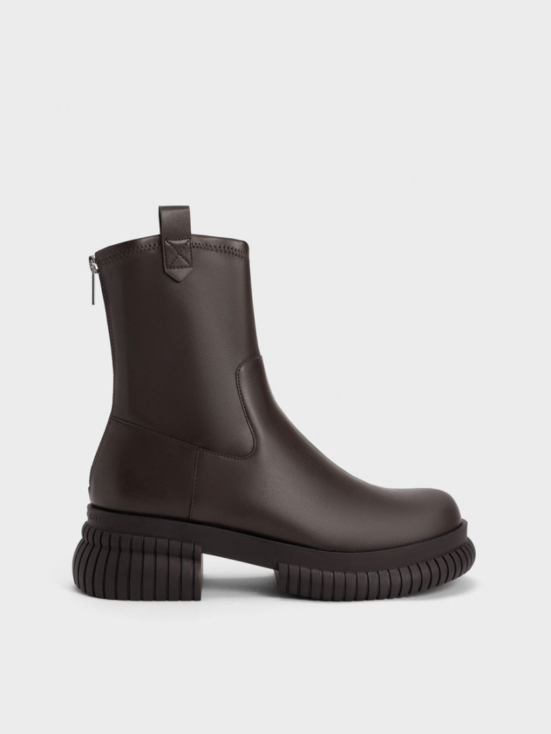 Μποτακια Charles And Keith Cowboy flatforms σκούρο καφε | 98723-RYIA