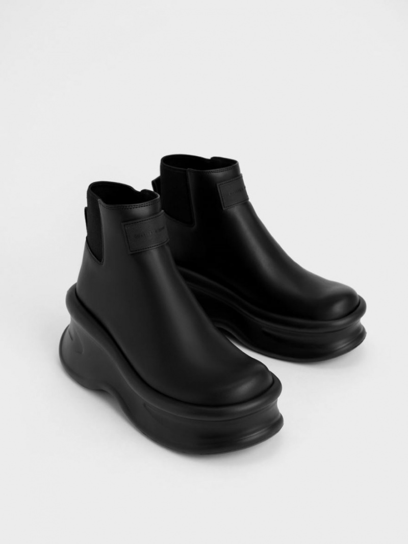 Μποτακια Charles And Keith Curved flatforms μαυρα | 20864-ITJX