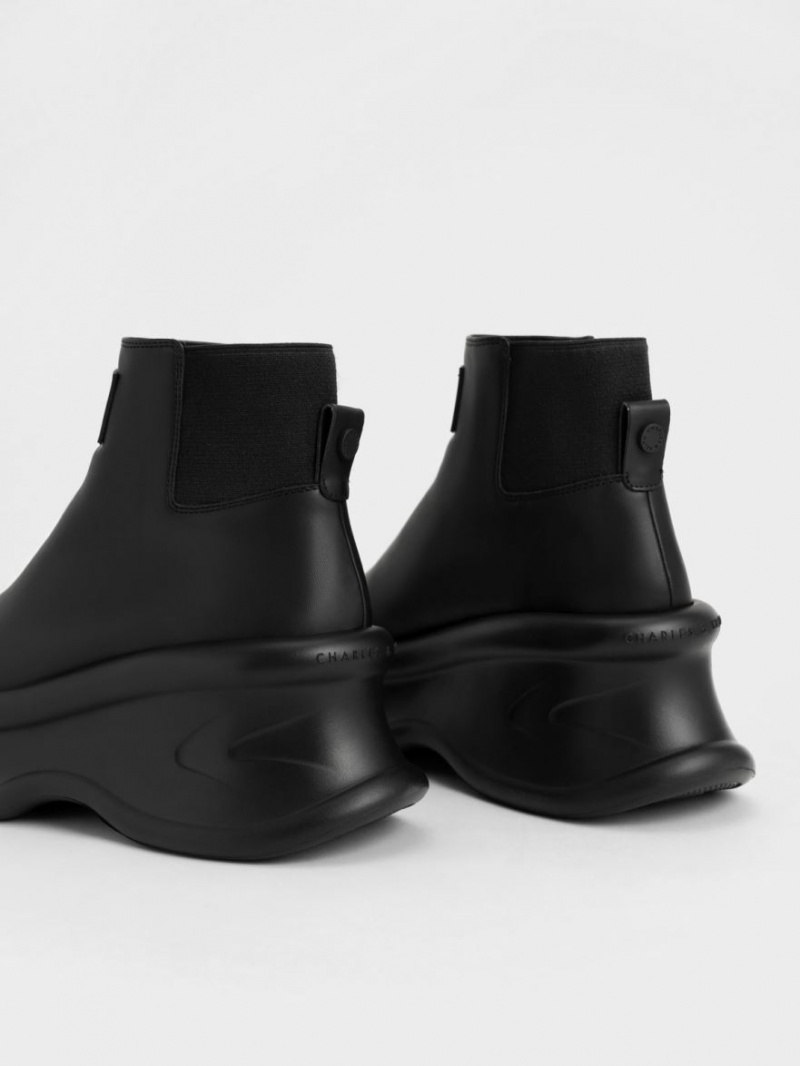 Μποτακια Charles And Keith Curved flatforms μαυρα | 20864-ITJX