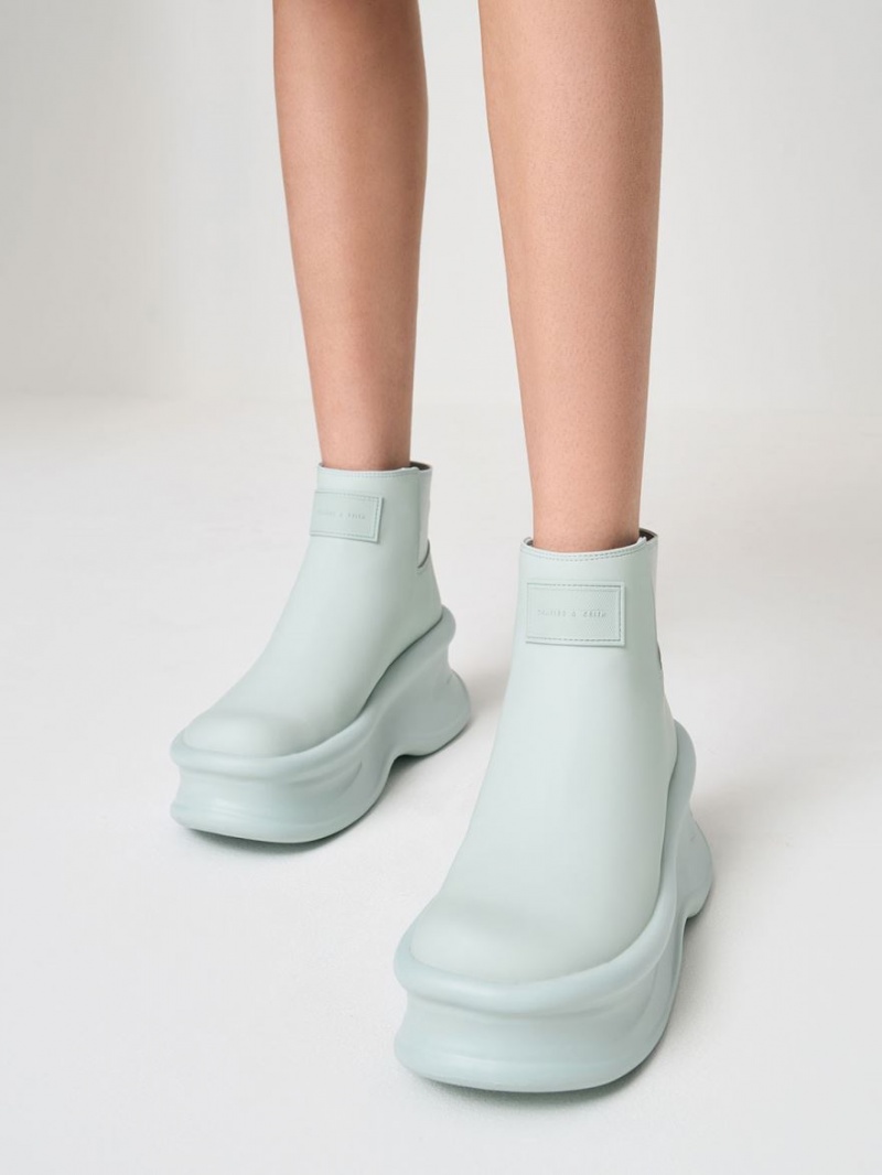 Μποτακια Charles And Keith Curved flatforms τυρκουάζ | 30271-PYCT