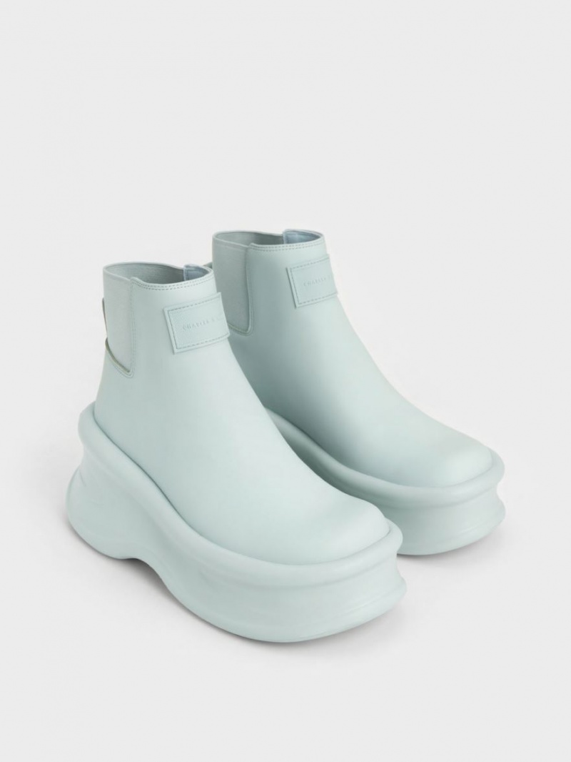 Μποτακια Charles And Keith Curved flatforms τυρκουάζ | 30271-PYCT