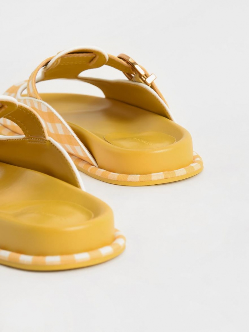 Σαγιοναρεσ Charles And Keith Cut-Out Linen Gingham-Print Buckled κίτρινα | 78691-ADPE