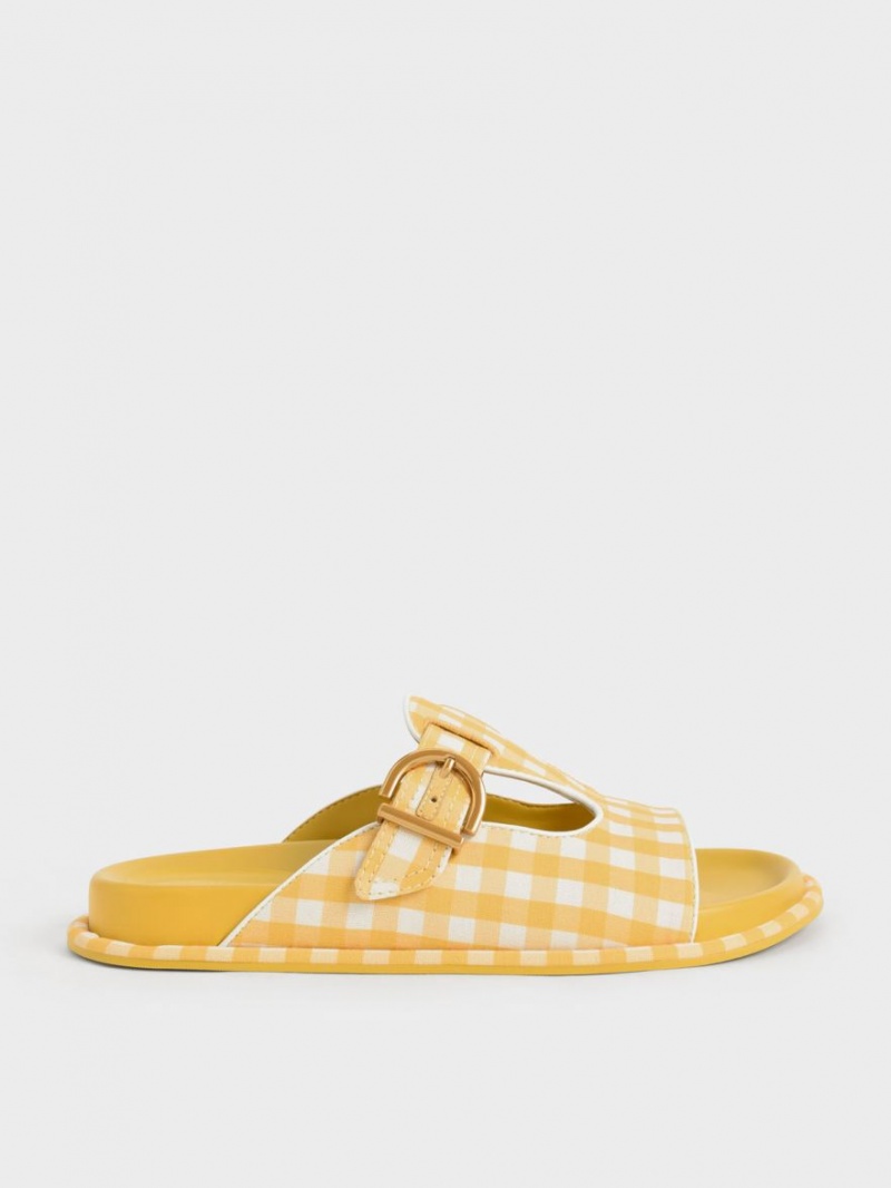Σαγιοναρεσ Charles And Keith Cut-Out Linen Gingham-Print Buckled κίτρινα | 78691-ADPE